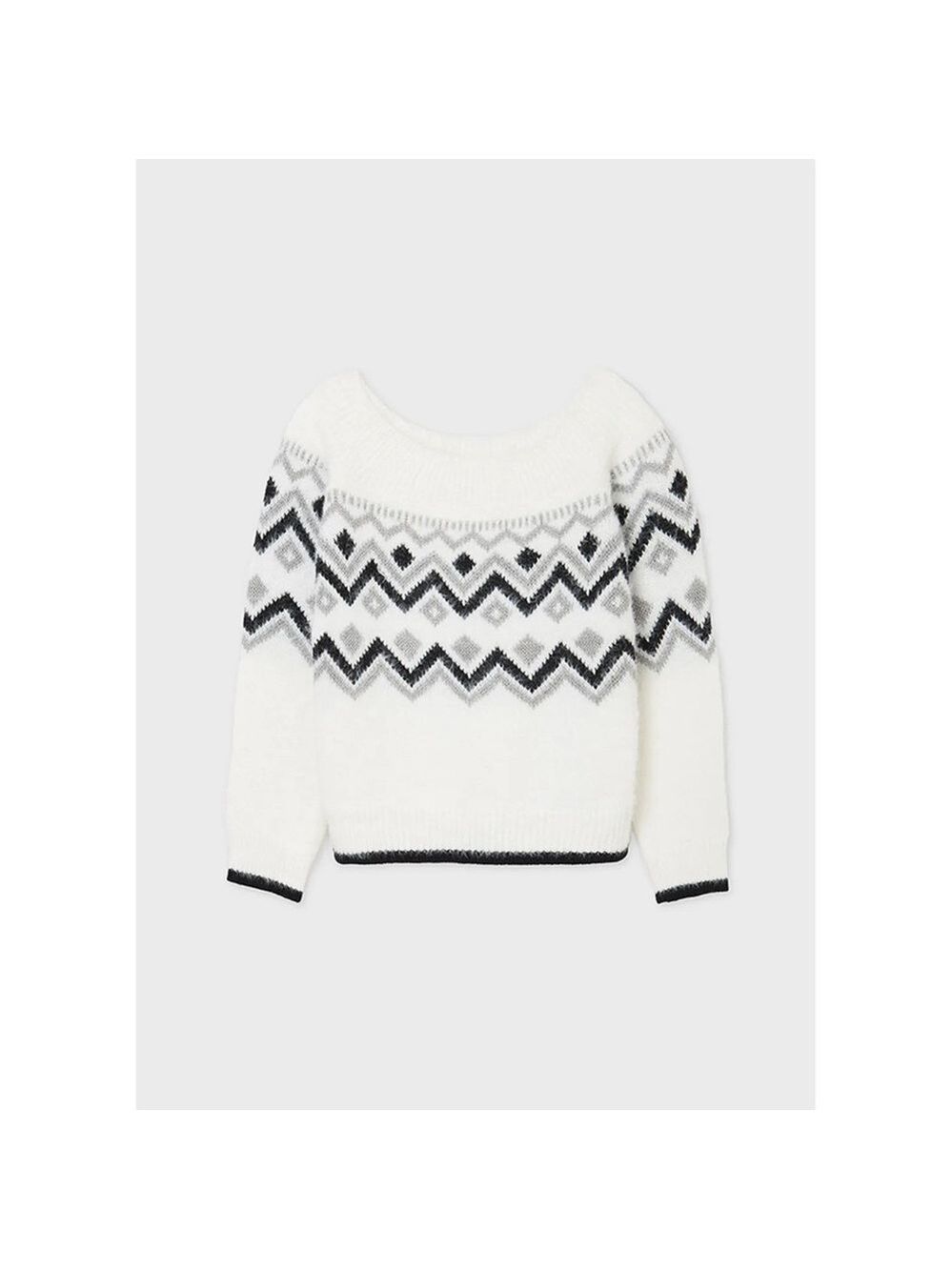 Mayoral Kids' White and Black Patterned Sweater